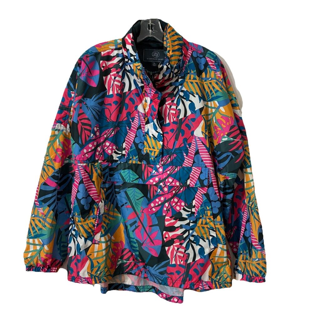 LJ by Lauren James Sz XL Colorful Floral Pullover Wind Rain Hooded Jacket - Picture 3 of 12